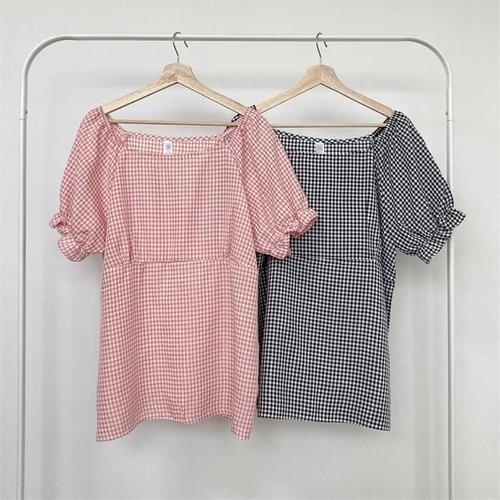 빅사이즈사랑해요 K021L206 스퀘어넥체크블라우스 GO(1)