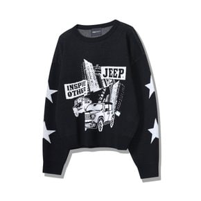 JP1KTF011 (여성전용) JEEP CAR 자가드 니트 2024년 블랙 티셔츠