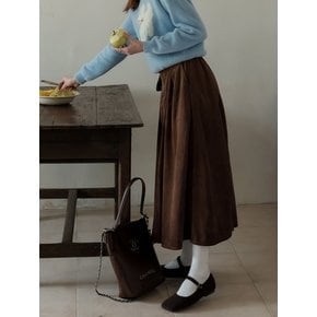 Cest_Pocket corduroy a-line skirt_BROWN