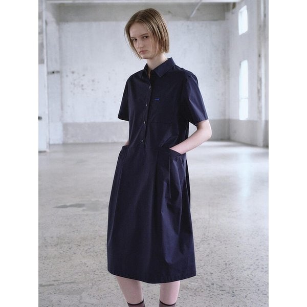 Side Pleats Shirt Dress  Navy (KE6371M07R)