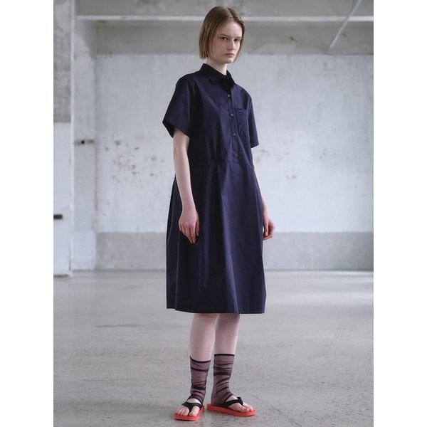 Side Pleats Shirt Dress  Navy (KE6371M07R)