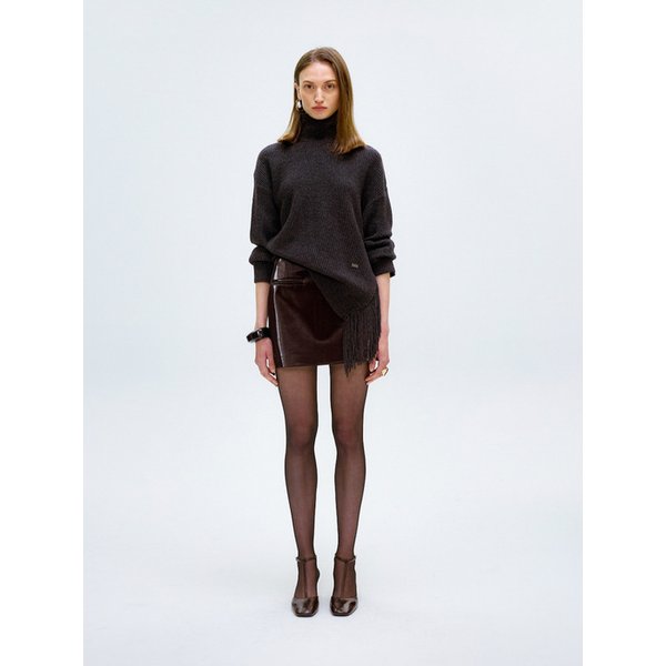 GLOSSY ENAMEL MINI SKIRT_WINE