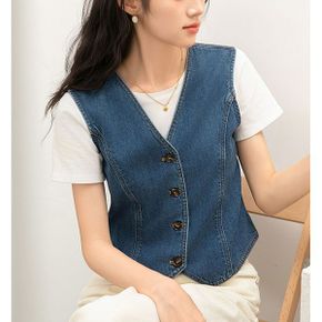 썸머 브이넥 데님 조끼베스트 C1314A_P393568718