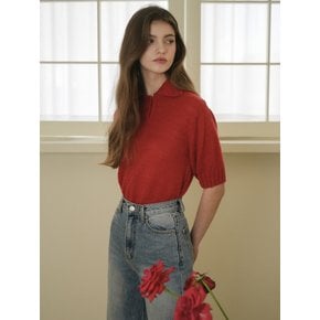 Button Collar Half Knit (Red)