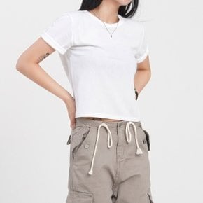 무지 반팔티셔츠 여름 기본 데일리 잔골지 라운드 루즈핏 세미크롭티_P402901710