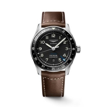 론진 스피릿 줄루 타임 블랙 다이얼 실버 핸즈 레더 스트랩 42MM L3.812.4.53.2
