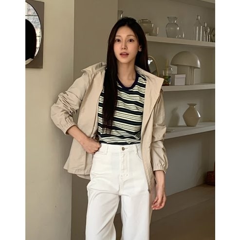 헤지스레이디스 [25SS][HSJU-5B302]헤지스레이디스 린넨혼방 후드 하프 점퍼