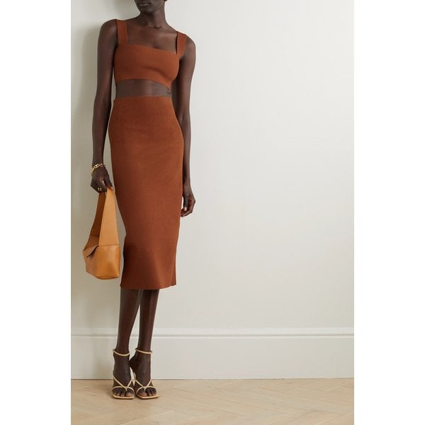 Vb 바디 골지 스트레치 니트 미디 스커트 브라운 1647597295017484