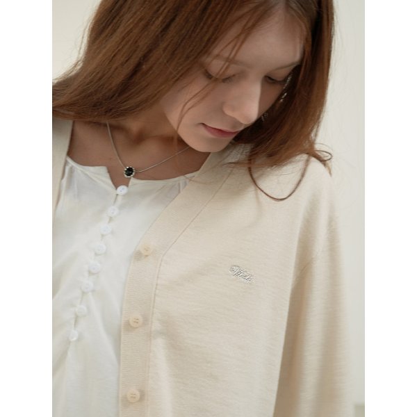 Logo Embroidered V-Neck Button Cardigan (cream beige)