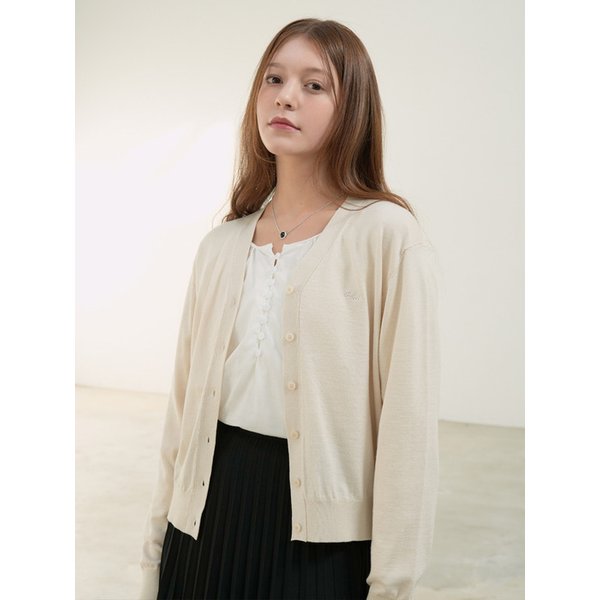 Logo Embroidered V-Neck Button Cardigan (cream beige)