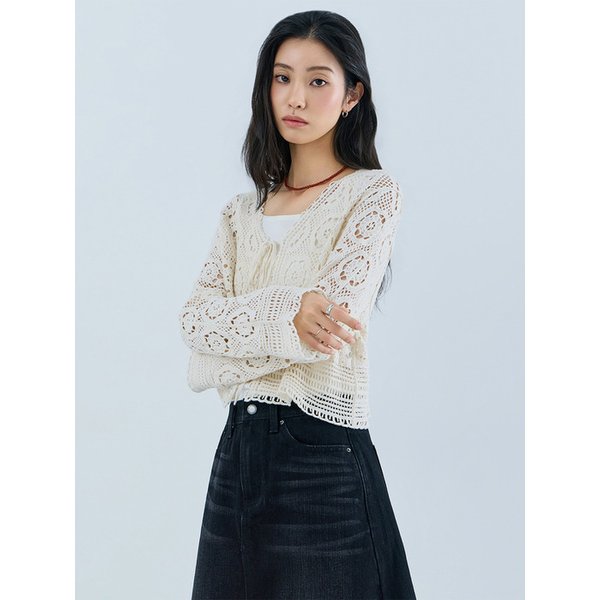 [온라인 단독] 패턴 짜임 크로쉐 가디건 OQ2S5781