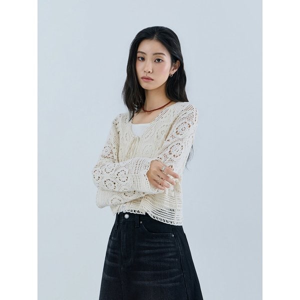 [온라인 단독] 패턴 짜임 크로쉐 가디건 OQ2S5781