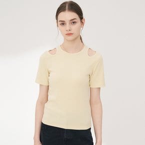 Shoulder Cut-Out Short Sleeve[L/YELLOW]