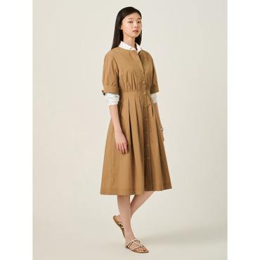 빈폴레이디스 라운드넥 풀오픈 소매볼륨 원피스 - 베이지 (BF5771C01A)