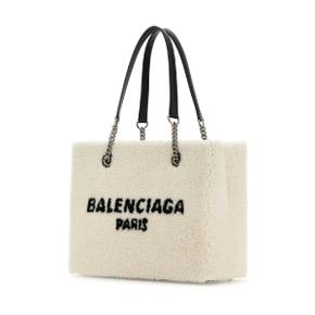 BALENCIAGA  White shearling Duty Free M handbag WHITE