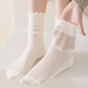 하로오 무지 무채색 프릴 중목 삭스 양말