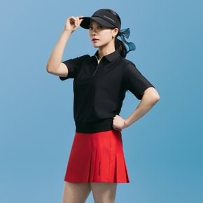 여성 트리코트 지퍼 카라 블루종 반팔티
