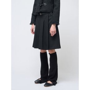 Double belt loop Knee length Skirt Black(벨트 증정)