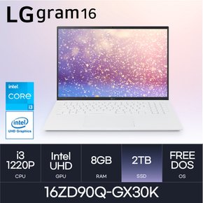 LG전자 그램16(12세대) 16ZD90Q-GX30K - 램8GB/NVMe2TB/FREEDOS