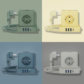 에코너 큐브멀티탭 MT04 5구 4000W USB C타입 고용량 접지 타워형 디자인 콘센트