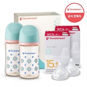 모유실감 3세대 PPSU 젖병 트윈팩 240ml 단청 +3세대 젖꼭지2입x2개 (3L)