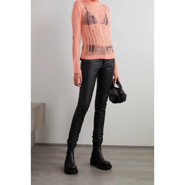 Distressed Open-knit Sweater 핑크 33258524072476289