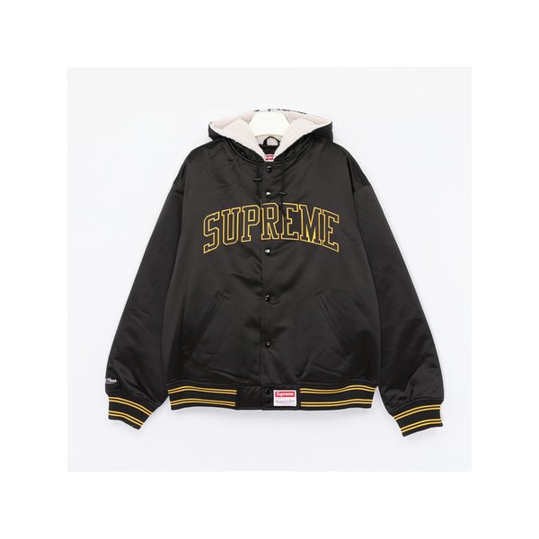 25FW 미첼 앤 네스 라인드 후드 사틴 바시티 남성 자켓 FW25J92 BLACK