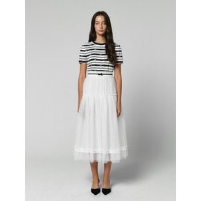 RIBBON TULLE LONG SKIRT - WHITE