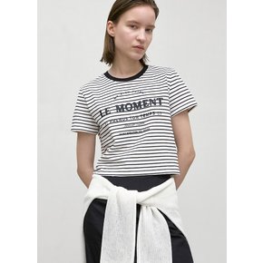 (T-6802)STRIPE LE MOMENT CROP TEE