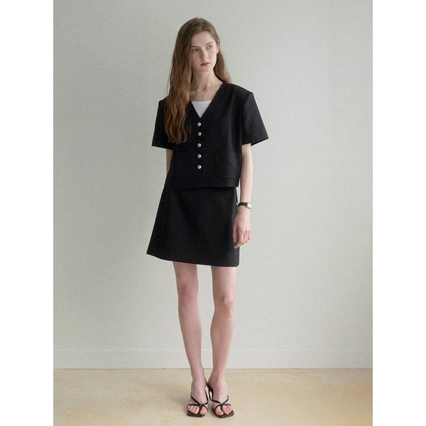 V tweed skirt (black)