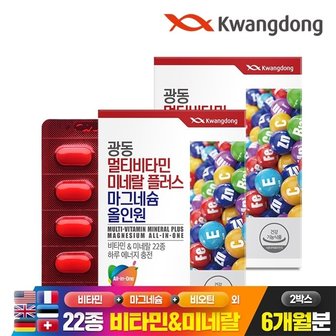광동생활건강 광동 멀티비타민미네랄 플러스 마그네슘 올인원 90정 2박스(6개월분) / 종합비타민 미네랄 비오틴 엽산