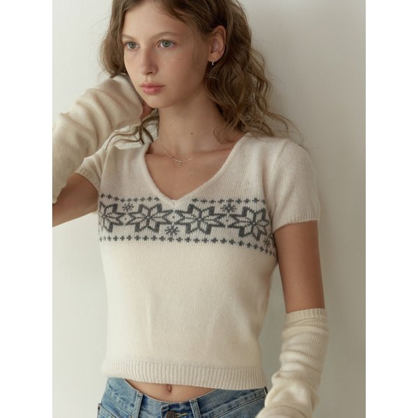 [리퍼브] Vigne half v knit (ivory)