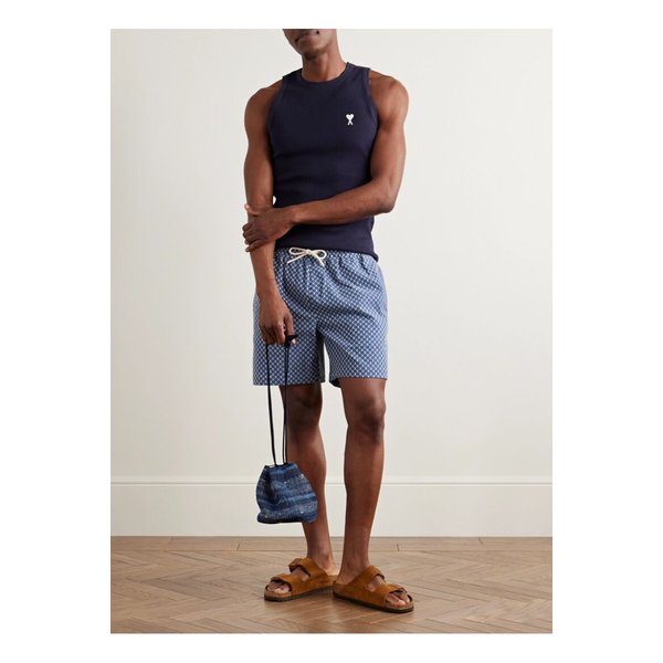 포르투기스 플란넬 스트레이트 레그 코튼 블렌드 자카드 드로우스트링 쇼츠 1647597357080502