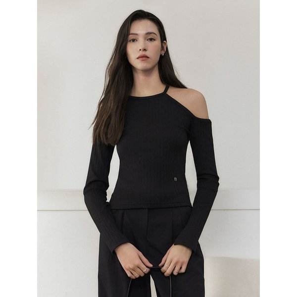 숄더 컷아웃 긴팔 티셔츠_BLACK