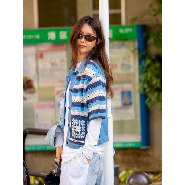 [채정안TV PICK]크로셰 데님 블록 점퍼