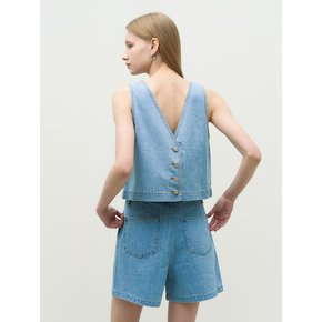 Kling denim reversible button vest - lightblue