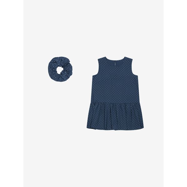 도트 민소매 롱 블라우스 + 스크런치 SET (VKBAG1453)