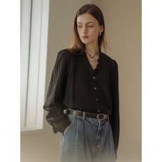 Race texured frill blouse_Black