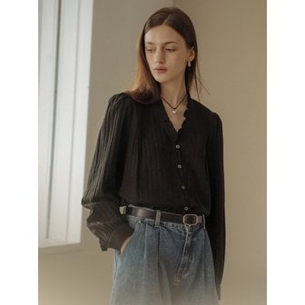 틸아이다이 Race texured frill blouse_Black