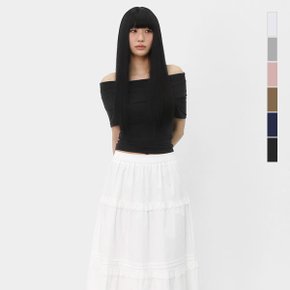 여자 슬림핏 홀터넥 오프숄더 반팔티 데이트룩 SCR188