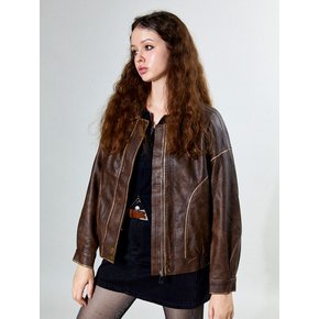 Seam Detail Leather Jacket (BROWN)