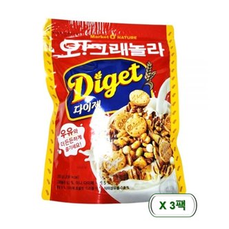  오리온 마켓오 오그래놀라 시리얼 다이제 250g x 3개 / 시리얼 간편식 간식 아침식사