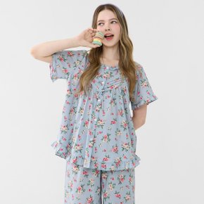 페니블루 여성 여름 반팔 순면 아사면 잠옷 세트
