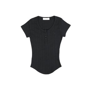 Henry Neck Button Rib Short Sleeve (Black)