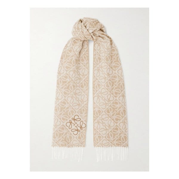 프린지 울 캐시미어 혼방 자카드 스카프 베이지 1647597353250835