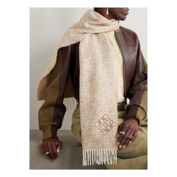 프린지 울 캐시미어 혼방 자카드 스카프 베이지 1647597353250835