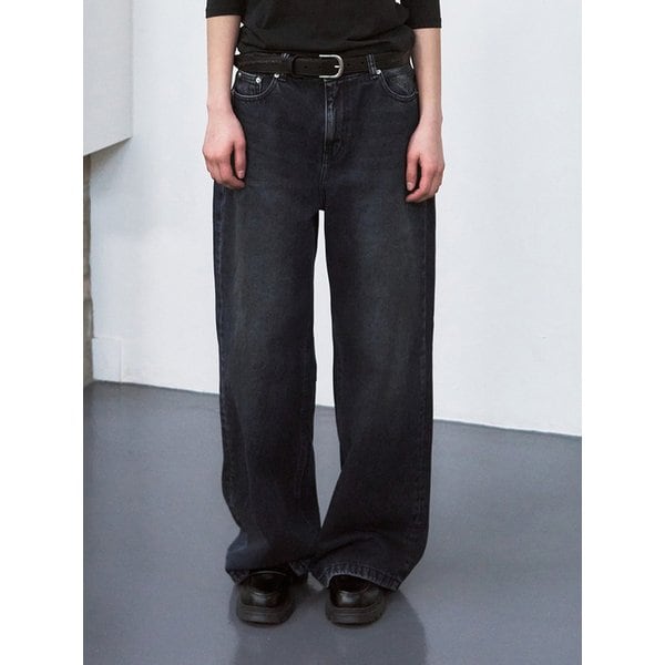 유주얼 미드라이즈 와이드 데님 팬츠 [dusty blue]