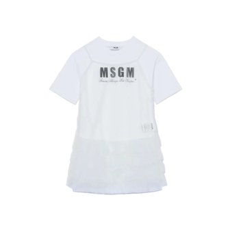 MSGM 24SS 키즈 로고 코튼 원피스 화이트 S4MSJGDR125 001