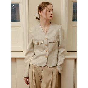 앨리 브이넥 트위드 자켓_멜란지 베이지 / ALLIE V NECK TWEED JACKET_MELANGE BEIGE