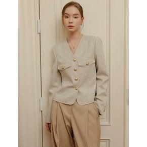 앨리 브이넥 트위드 자켓_멜란지 베이지 / ALLIE V NECK TWEED JACKET_MELANGE BEIGE